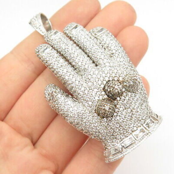 925 Sterling Silver C Z Hand Large Pendant